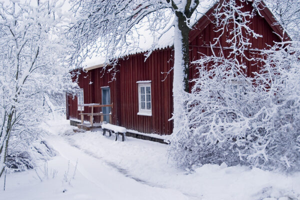 Statarlängan på Skansen vinter snö