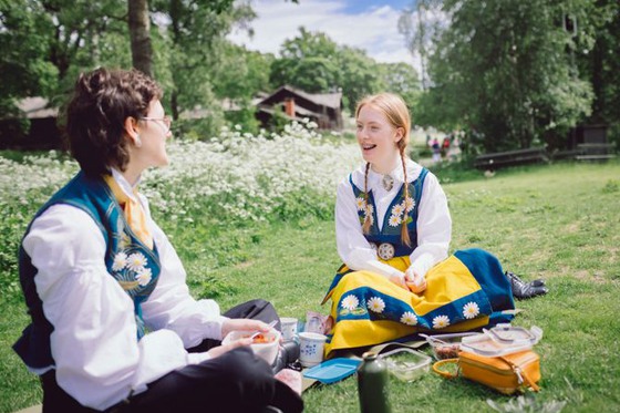 Two girls celebrating Swedens national day